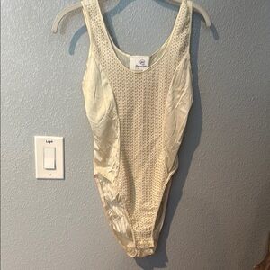 Cream Textured One-Piece Bodysuit NWOT